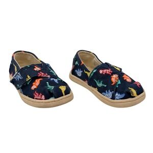 TOMS Toddler Shoes Size 6 Navy Dinosaur Print Slip-On Canvas Kids